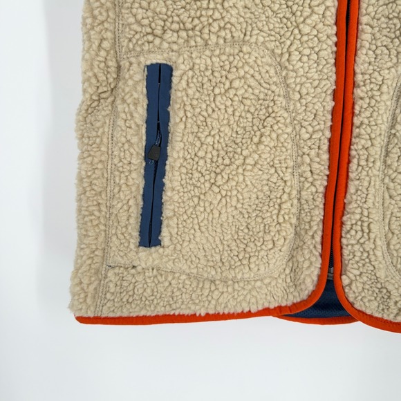 Eddie Bauer Womens XS Sherpa Fleece Vest Cream Orange Blue Full Zip 23802688 - Picture 4 of 8